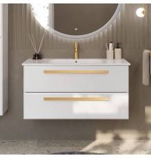 Тумба с раковиной Cezares Eco Cer 100 ручки сатиновое золото, bianco lucido