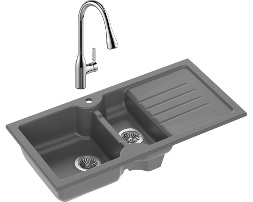 Комплект Мойка кухонная Domaci Сиена 54100-112 антрацит + Смеситель STWORKI 33138-123/1BG-IG11