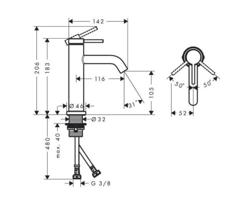 Hansgrohe Tecturis S Смеситель для раковины, 1 отв., без донного клапана, цвет: хром. 73311000 Hansgrohe Tecturis S Смеситель для раковины, 1 отв., без донного клапана, цвет: хром. 73311000