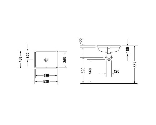 Duravit ME by Starck Раковина для встраивания 49х36см., без отв., цвет: белый. 305490000