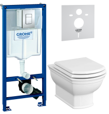 Комплект Унитаз подвесной VitrA Valarte 7805B003-0075 + Крышка 124-003-009 с микролифтом + Инсталляция Grohe Rapid SL 38772001 3 в 1 с кнопкой смыва + Шумоизоляция 37131000