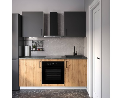 Кухонный гарнитур Domaci Болонья 180 см, фасад дуб вотан, графит, ручка черная, столешница луна KUH-767473