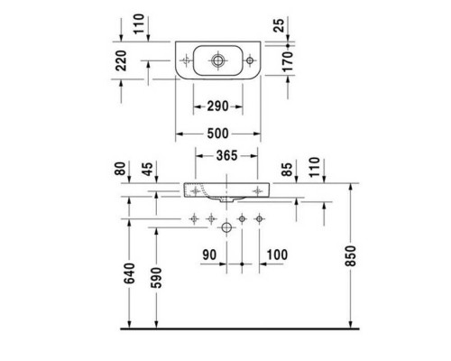 DURAVIT Happy D.2  Раковина 50x22 см, 1 отв., цвет: белый. 0711500009