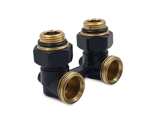 Угловой Н-образный клапан Primoclima Armature для нижнего подключения 3/4 х1/2 черный матовый PCC3412AMB