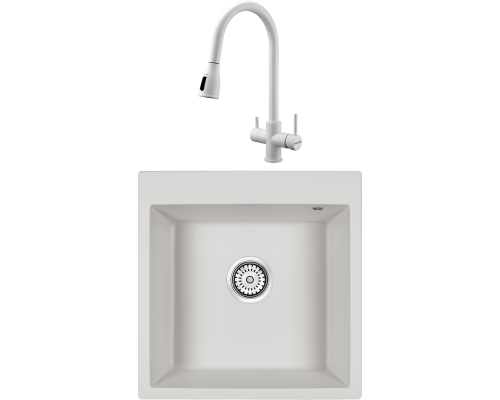 Комплект Мойка кухонная Paulmark Kante 50 PM105152-WH белый + Смеситель Lange 214212-431 белый матовый