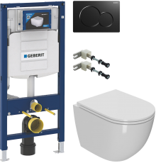 Комплект Унитаз подвесной Bauedge Bau Dream Hurricane 5 Inclosed безободковый, с микролифтом + Инсталляция Geberit Duofix UP 320 111.300.00.5 + Крепления 111.815.00.1 к стене + Кнопка Sigma 01 115.770.DW.5 черная