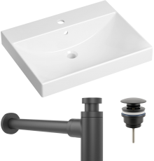 Комплект Раковина Lavinia Boho Bathroom Sink 33311012 + Донный клапан Wellsee Drainage System 182140000 матовый черный + Сифон 182105000 матовый черный