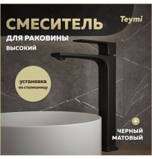 Смеситель для раковины Teymi Lori высокий, черный матовый T10260
