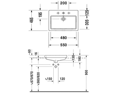 Duravit Vero Раковина 55x46.5см., встраиваемая, 1 отв., с переливом, цвет: белый. 0315550000 Duravit Vero Раковина 55x46.5см., встраиваемая, 1 отв., с переливом, цвет: белый. 0315550000