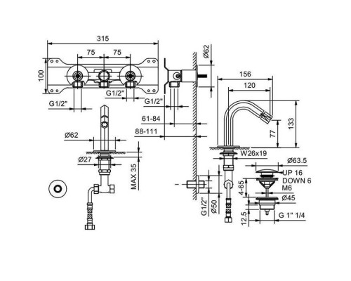 Fantini Venezia Смеситель для биде, 1 отв., излив: 120 мм, цвет: хром. 29 02 N411SB,  29 02 N448