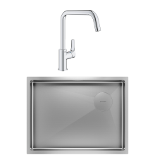 Комплект Мойка Paulmark Next-Skew PM885844-BS брашированная сталь + Смеситель Grohe Eurosmart