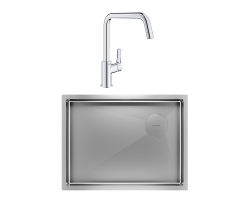 Комплект Мойка Paulmark Next-Skew PM885844-BS брашированная сталь + Смеситель Grohe Eurosmart