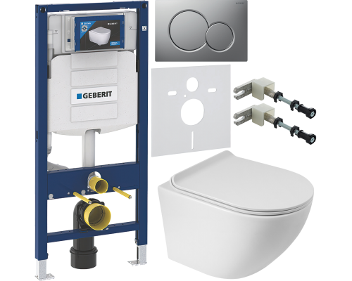 Комплект Унитаз подвесной BelBagno Sfera-r + Крышка BB901SC с микролифтом + Инсталляция Geberit Duofix UP 320 111.300.00.5 + Кнопка Sigma 01 115.770.JQ.5 лакированная, матовый хром + Крепления 111.815.00.1 к стене + Звукоизоляция