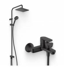 Душевой комплект Смеситель Hansgrohe Vernis Blend 71440670 черный + Стойка Vernis Shape 26289670 Showerpipe 230 1jet Reno EcoSmart, черный