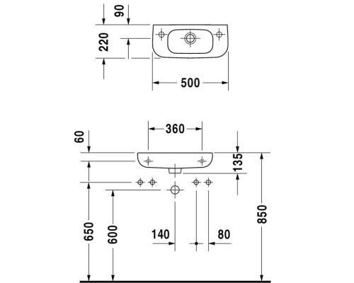 Duravit D-Code Раковина подвесная, 50х22см., с 1 отв., Dx, цвет: белый. 07065000082 Duravit D-Code Раковина подвесная, 50х22см., с 1 отв., Dx, цвет: белый. 07065000082