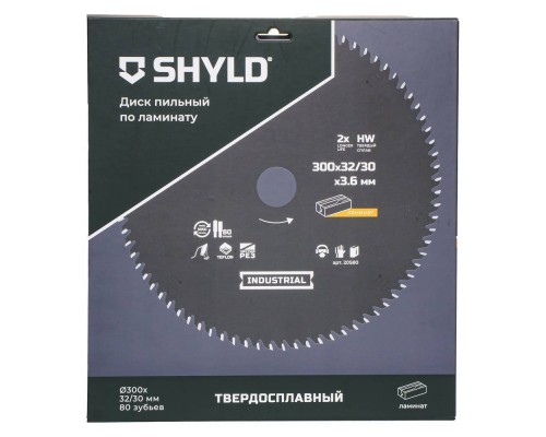 Диск пильный по ламинату SHYLD твердосплавный 300х32/30 мм, 80 зубьев(20580) Диск пильный по ламинату SHYLD твердосплавный 300х32/30 мм, 80 зубьев(20580)