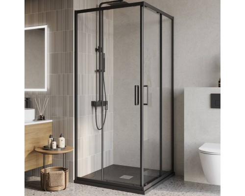 Душевой уголок BelBagno Luce A-2-90-C-NERO, 90x90, профиль матовый черный, стекло прозрачное