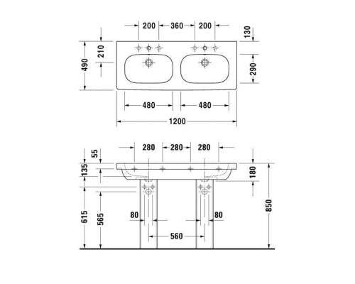 Duravit D-Code Раковина 120х49см., 1 отв., двойная, цвет: белый. 03481200002