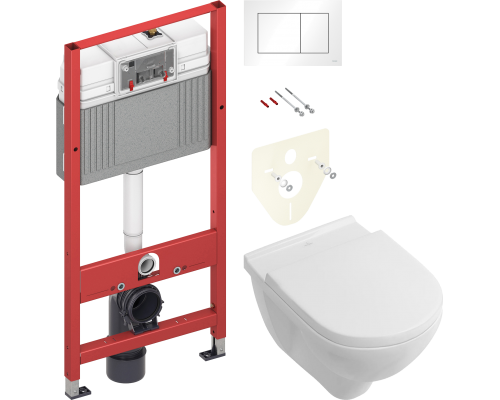 Комплект Унитаз подвесной Villeroy   Boch O.Novo 5660HR01 alpin, безободковый + Инсталляция TECE Base 9400413 4 в 1 с кнопкой смыва