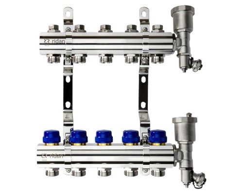 Комплект коллекторов Ридан FHF-5R set с кронштейнами и воздухоотводчиками, 5 контуров 088U0705R