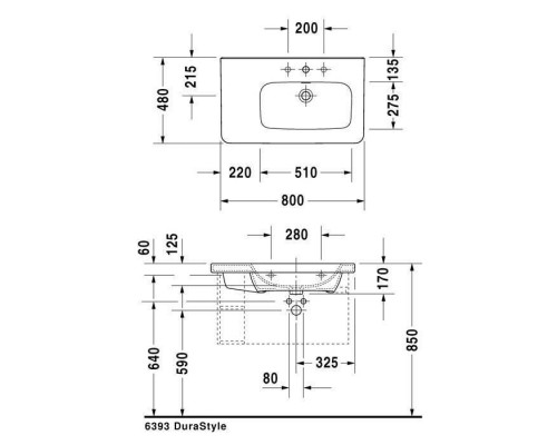 Duravit DuraStyle Раковина 80х48 см, без отв., Dx, с переливом, цвет: белый. 2326800060