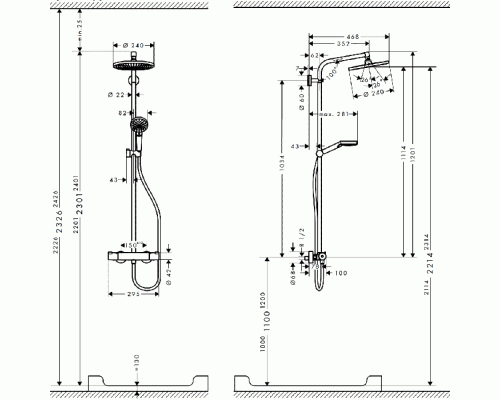 Hansgrohe Crometta Showerpipe S 240 SHP: термостат для душа + стойка с верхним душем 240мм + ручной душ со шлангом 160мм, цвет: хром. 27267000 Hansgrohe Crometta Showerpipe S 240 SHP: термостат для душа + стойка с верхним душем 240мм + ручной душ со шлангом 160мм, цвет: хром. 27267000