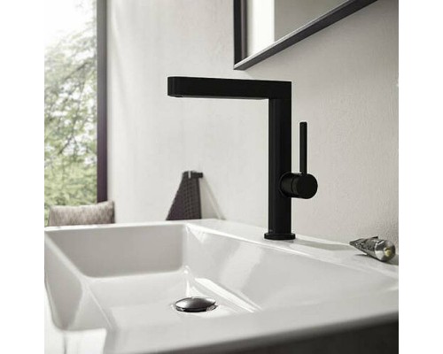 Hansgrohe Finoris Смеситель для раковины, 1 отв., с донным клапаном Push-Open, цвет: черный матовый. 76063670 Hansgrohe Finoris Смеситель для раковины, 1 отв., с донным клапаном Push-Open, цвет: черный матовый. 76063670