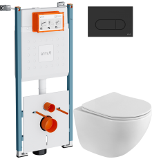 Комплект Унитаз подвесной BelBagno Libero BB11051CH-TOR/SC безободковый + Инсталляция VitrA V-Fix Core 732-5800-01PV + Кнопка Root Round 740-2211 черная матовая
