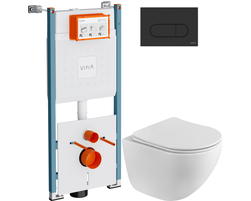 Комплект Унитаз подвесной BelBagno Libero BB11051CH-TOR/SC безободковый + Инсталляция VitrA V-Fix Core 732-5800-01PV + Кнопка Root Round 740-2211 черная матовая