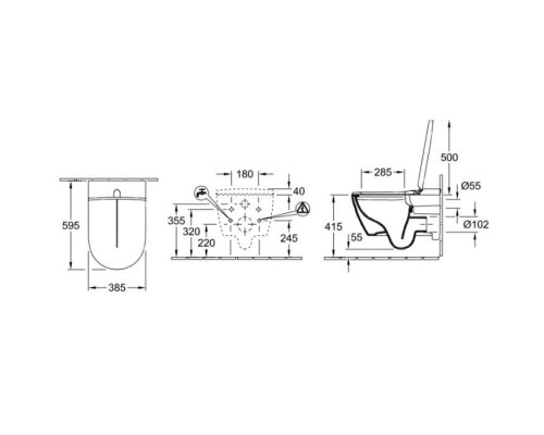 VilleroyBoch Viclean Унитаз-биде 38.5х59.5х36см., подвесной, в комплекте с сиденьем, покрытие CeramicPlus, цвет: альпийский белый. V0E100R1