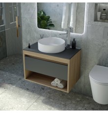 Тумба с раковиной Teymi Ritta 65, дуб эврика, матовый графит, раковина Lina D41