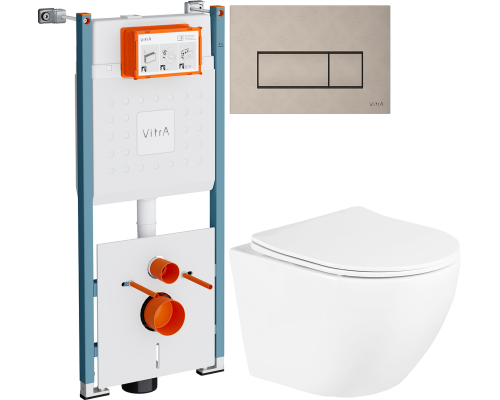 Комплект Унитаз подвесной BelBagno Uno BB3105CHR/SC + Инсталляция VitrA V-Fix Core 732-5800-01PV + Кнопка Root Square 740-2395 никель