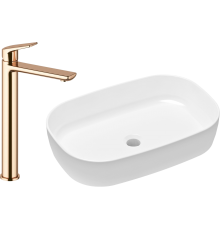 Комплект Раковина Lavinia Boho Bathroom Sink Slim 33311003 + Смеситель Wellsee ICON! for life 182309000 розовое золото