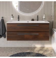 Тумба с раковиной Cezares Eco Cer-N 120, орех шоколад софт, раковина Eco 120-1-2, ручки матовые черные