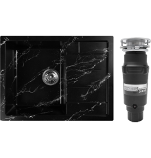 Комплект Мойка Wisent WB22-11 мрамор черно-белый + Измельчитель Bone Crusher BC 910-SL-Slim Line