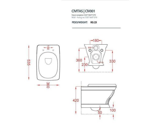 Artceram Civitas Унитаз подвесной 36x54 cм, цвет: зеленый. CIV001 35 00 Artceram Civitas Унитаз подвесной 36x54 cм, цвет: зеленый. CIV001 35 00