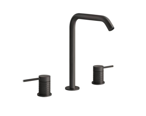 Gessi 316 Смеситель для раковины на 3 отверстия, без донного клапана, излив 156мм, h=269мм, цвет: brushed black metal pvd. 54211#707