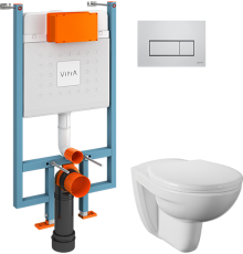 Комплект Унитаз подвесной Norm Fit 6855B099-1777 + Крышка 803-003-701 + Инсталляция VitrA V-Fix Core 738-5800-01 с кнопкой смыва Root S 740-2380 хром