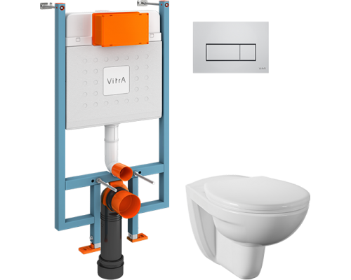 Комплект Унитаз подвесной Norm Fit 6855B099-1777 + Крышка 803-003-701 + Инсталляция VitrA V-Fix Core 738-5800-01 с кнопкой смыва Root S 740-2380 хром