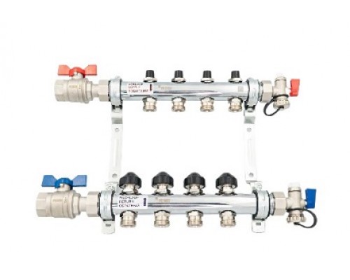 Комплект коллекторов РЕХАУ с шаровыми кранами HKV, G1, 2 контура, выход-3/4 ЕК, нержавеющая сталь