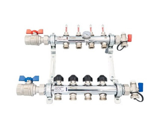 Комплект коллекторов РЕХАУ с шаровыми кранами HKV-D, G1, 11 контуров, выход-3/4 ЕК, нержавеющая сталь