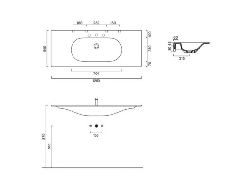 Catalano Sfera 125 Столешница с интегрированной раковиной, цвет: белый глянцевый. 0521260001