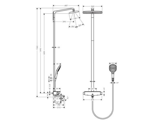 Hansgrohe Raindance Select Showerpipe 360 Душевой гарнитур, в набор входят: термостат с запорным и переключающим вентилем, переключатель для ручного душа, верхний душ Raindance E AIR 1jet 360x190 мм, ручной душ Raindance Select 150 3jet, душевой шланг . 2 Hansgrohe Raindance Select Showerpipe 360 Душевой гарнитур, в набор входят: термостат с запорным и переключающим вентилем, переключатель для ручного душа, верхний душ Raindance E AIR 1jet 360x190 мм, ручной душ Raindance Select 150 3jet, душевой шланг . 2