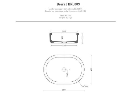 Artceram Brera Раковина 60х40х15см., накладная, без отв., цвет: белый глянцевый. BRL003 01 00
