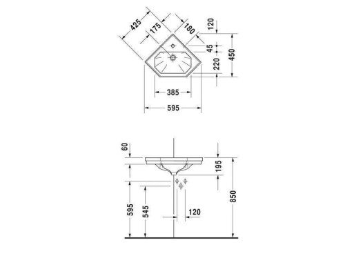 Duravit 1930 Раковина 59х45х19.5 см, 1 отв., цвет: белый. 0793420000 Duravit 1930 Раковина 59х45х19.5 см, 1 отв., цвет: белый. 0793420000