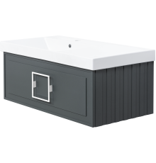 Тумба с раковиной La Fenice Cubo 90 L серая, ручка белая