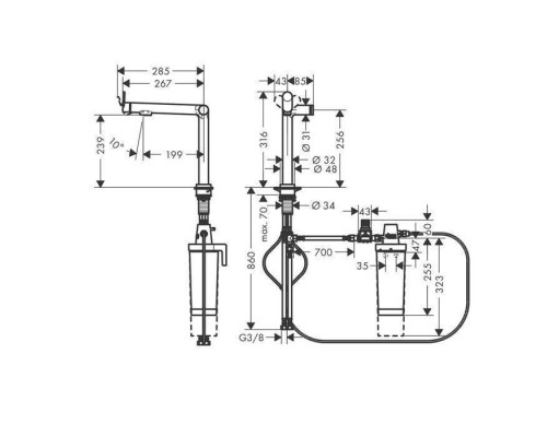 Hansgrohe Aqittura M91 Кухонный смеситель 240 с системой фильтрации, 1jet, цвет: матовый черный. 76804670