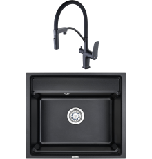 Комплект Мойка кухонная Granula Kitchen Space 6003, черный + Смеситель Lemark Bronx LM3761BL черный, с гибким изливом