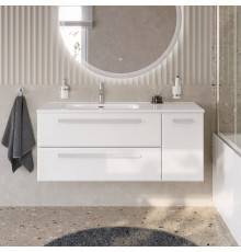 Тумба с раковиной Cezares Eco Cer-N 120 L, bianco lucido, раковина Duet 120 L, ручки сатин