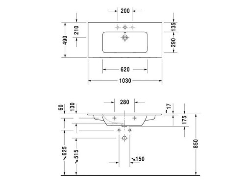 Duravit ME by Starck Раковина 103x49 см, 1 отв., цвет: белый. 2336100000